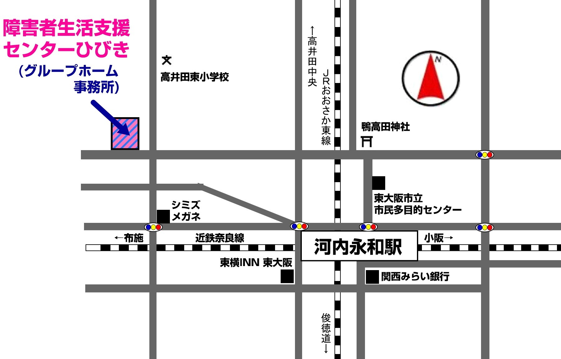 障害者生活支援センターひびき 地図